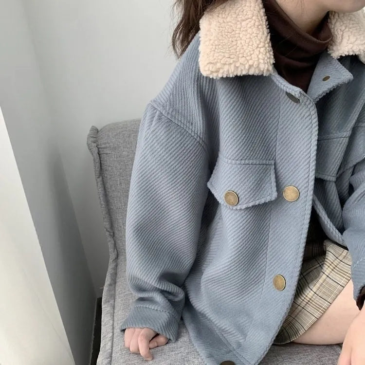 [Korean Style] Alleasa 4 Colors Fleece Collar Jacket
