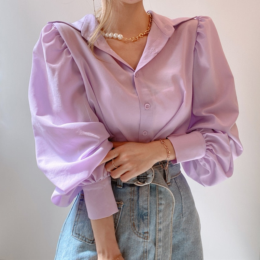 [Korean Style] Sanjo Puff Sleeve Blouse