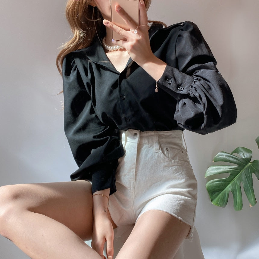 [Korean Style] Sanjo Puff Sleeve Blouse