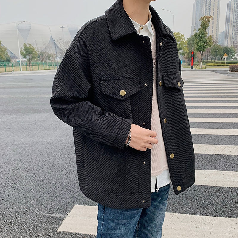 [Korean Style] 2 Colors Corduroy Woolen Jacket