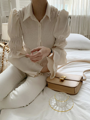 [Korean Style] Delaney Ruffle Blouse w/ Puffy Sleeves