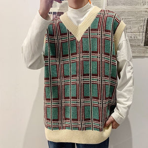 [Korean Style] Plaid Woolen V-neck Sweaters