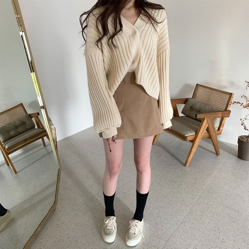 [Korean Style] Addilyn Chunky Knit Cardigan w/ Mini Skirt 2 pc Set