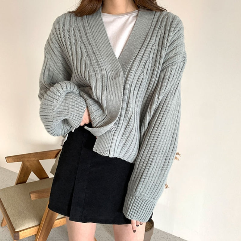 [Korean Style] Addilyn Chunky Knit Cardigan w/ Mini Skirt 2 pc Set