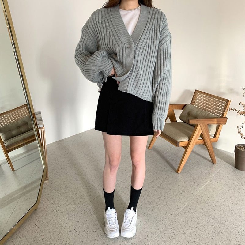 [Korean Style] Addilyn Chunky Knit Cardigan w/ Mini Skirt 2 pc Set