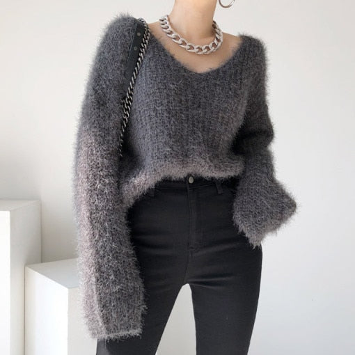 [Korean Style] Bexley Scoop Neck Furry Sweater Top