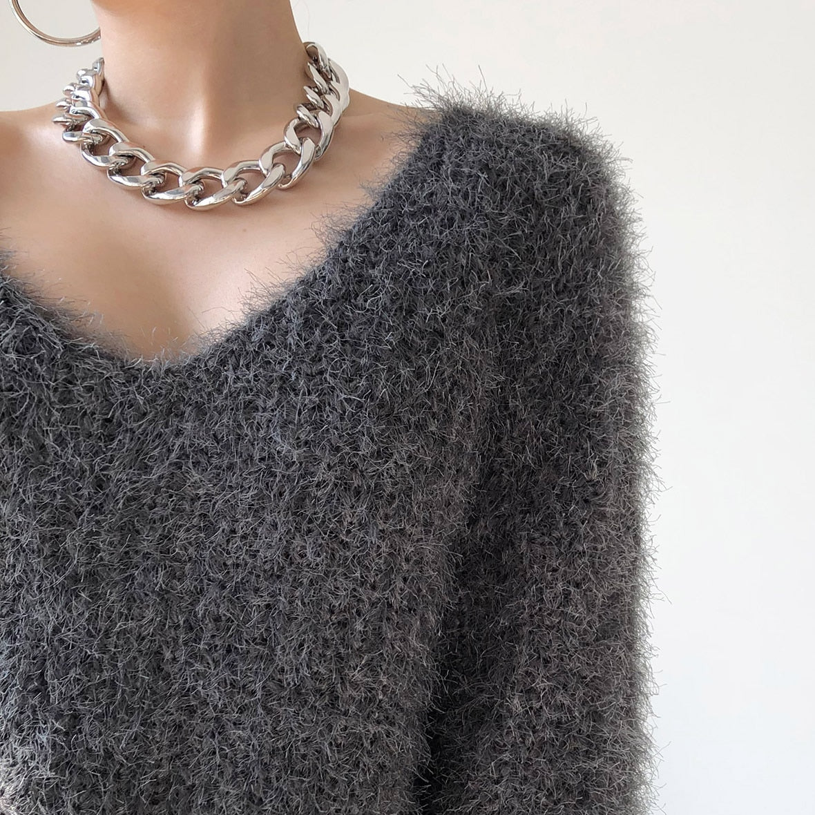 [Korean Style] Bexley Scoop Neck Furry Sweater Top