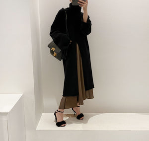 [Korean Style] Fleur Front Slit Long Sweater Turtleneck