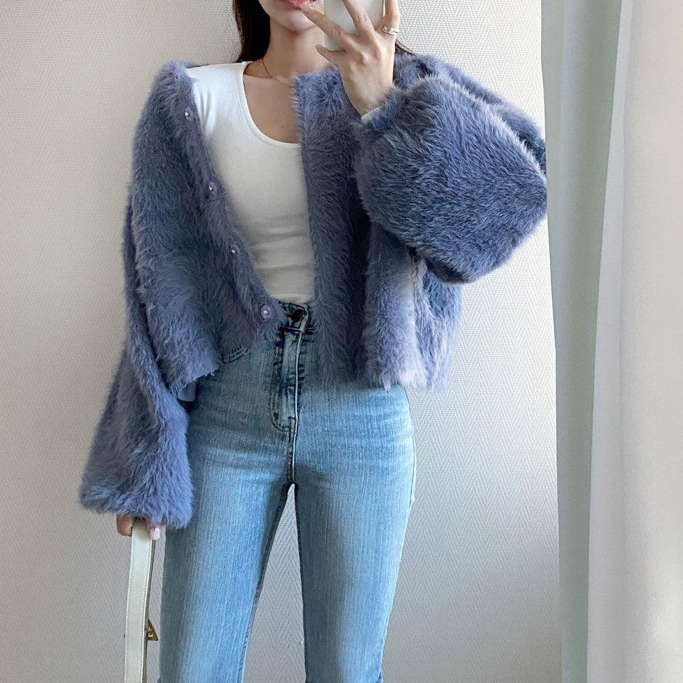 [Korean Style] Samira Cropped Fur Coat w/ Lantern Sleeve