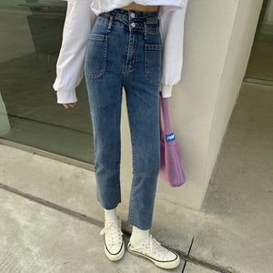 [Korean Style] Alitzia Double Button Cropped Straight Jeans