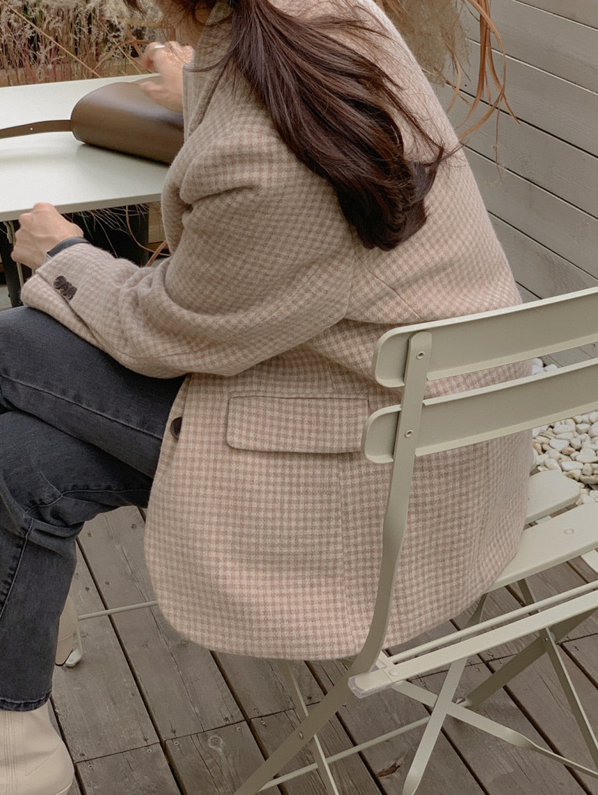 [Korean Style] Randler Single Breasted Plaid Check Fully Lined Blazer Coat