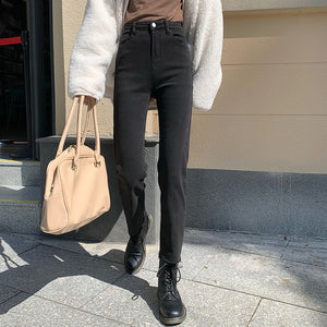 [Korean Style] Iola Hight Waisted Straight Slit Jeans with Buttons
