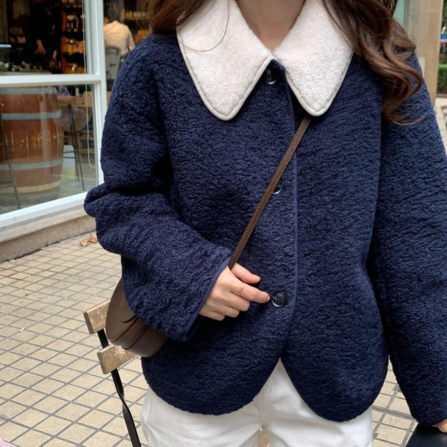 [Korean Style] Lefey 2 Color Collared Shearling Teddy Coat