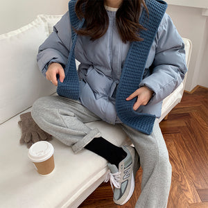[Korean Style] Patrie Collarless Puffer Jacket w/ Knit Hood Scarf