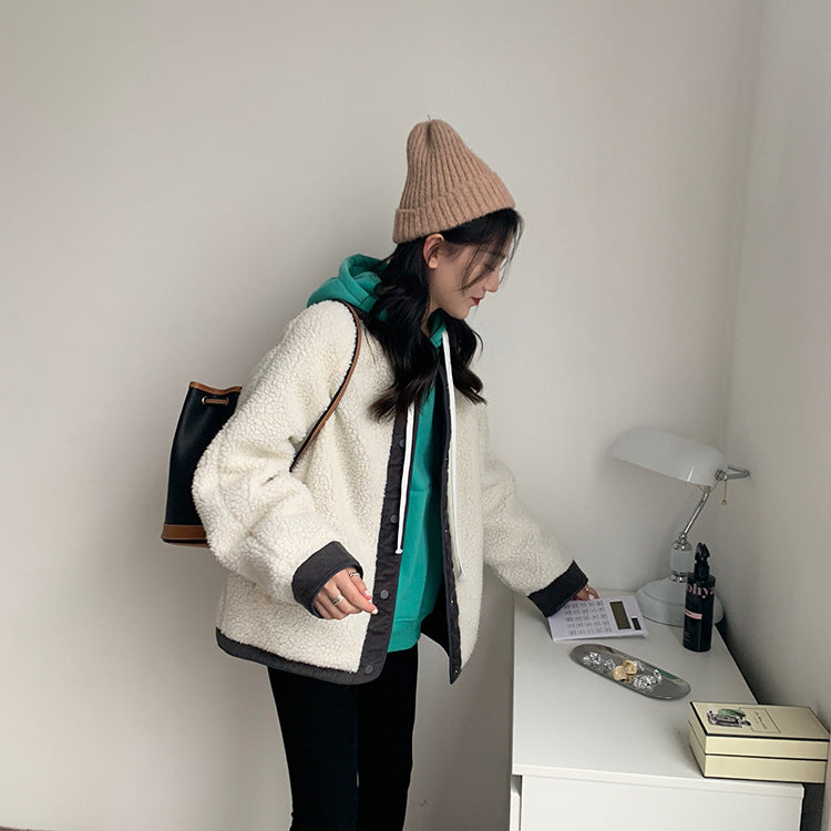 [Korean Style] Sunnie Collarless Corduroy Shearling Jacket