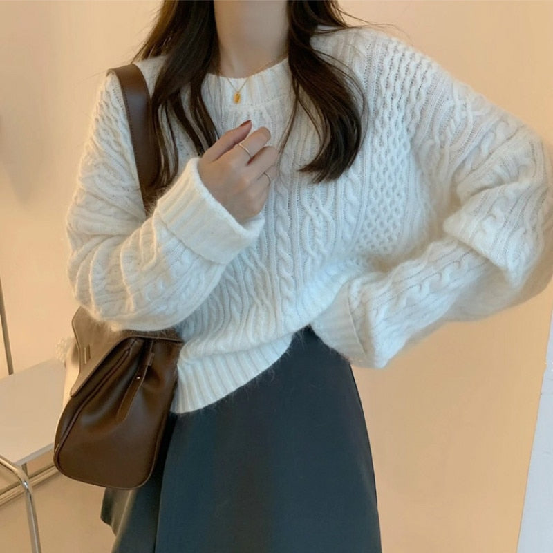 [ Korean Style] Lara Cable Knit Loose Pullover Sweater