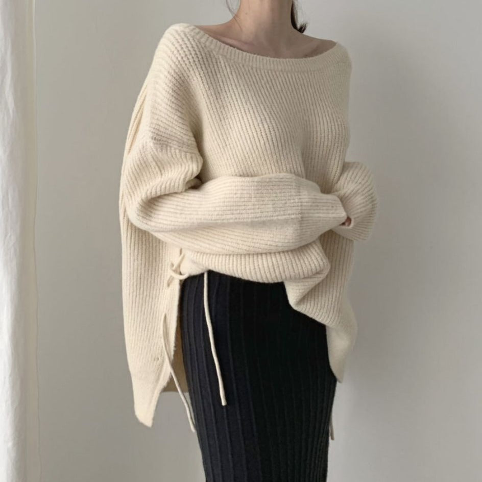 [Korean Style] Sook Drawstring Loose Fit Sweater Pencil Skirt 2 pc Set