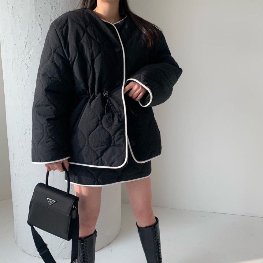 [Korean Style] Shein Quilted Collarless Jacket Skirt 2pc Set