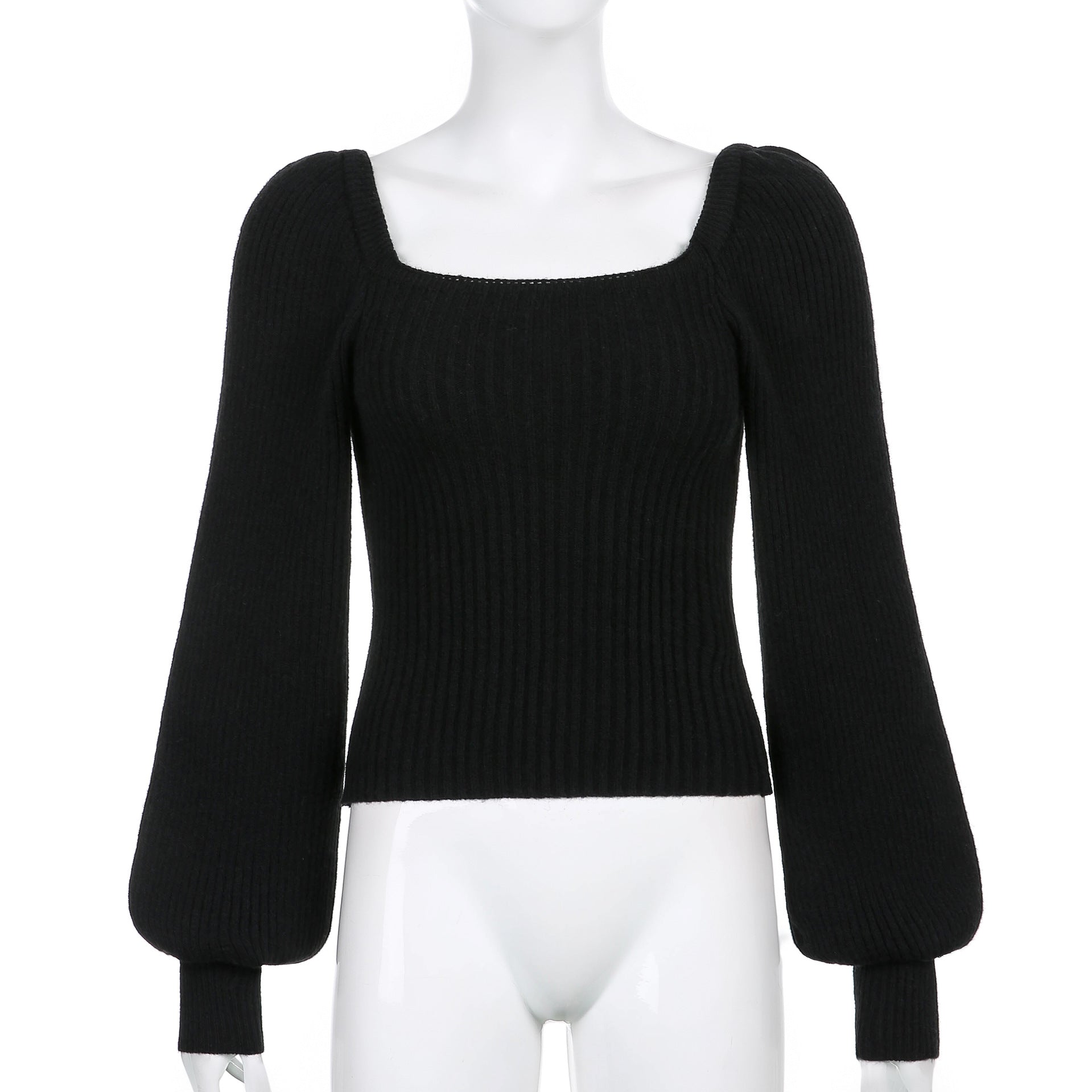 [Korean Style] Debbie Square Collared Knit Top w/ Puffy Sleeve