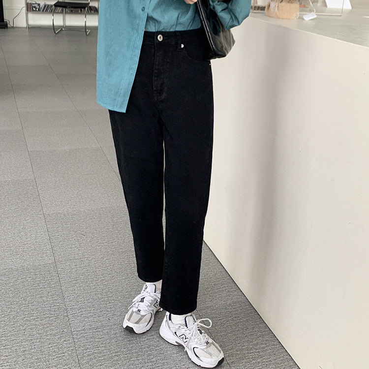 [Korean Style] Rotrina High Waist Black Straight Jeans
