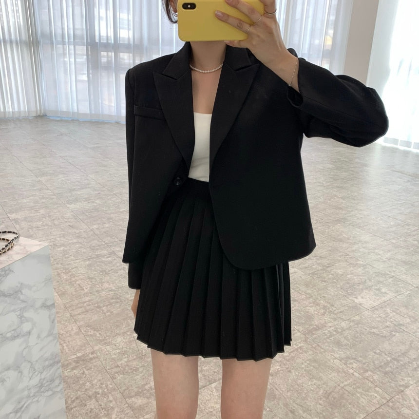 [Korean Style] Henny Cropped Blazer w/ Pleated Skirt 2 pc Set