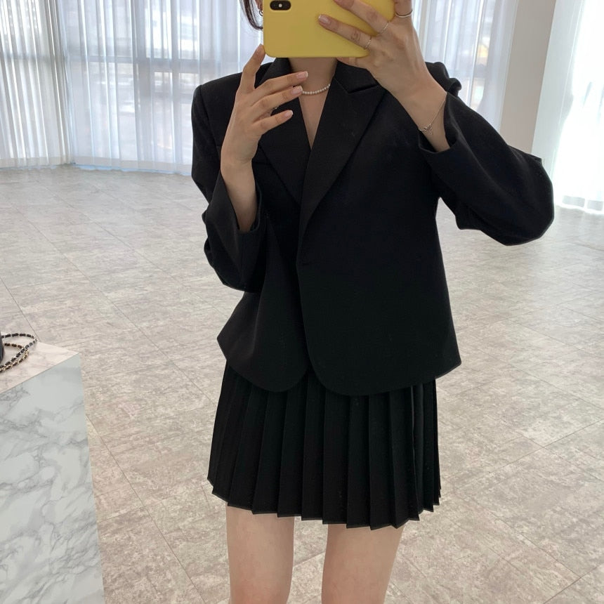 [Korean Style] Henny Cropped Blazer w/ Pleated Skirt 2 pc Set