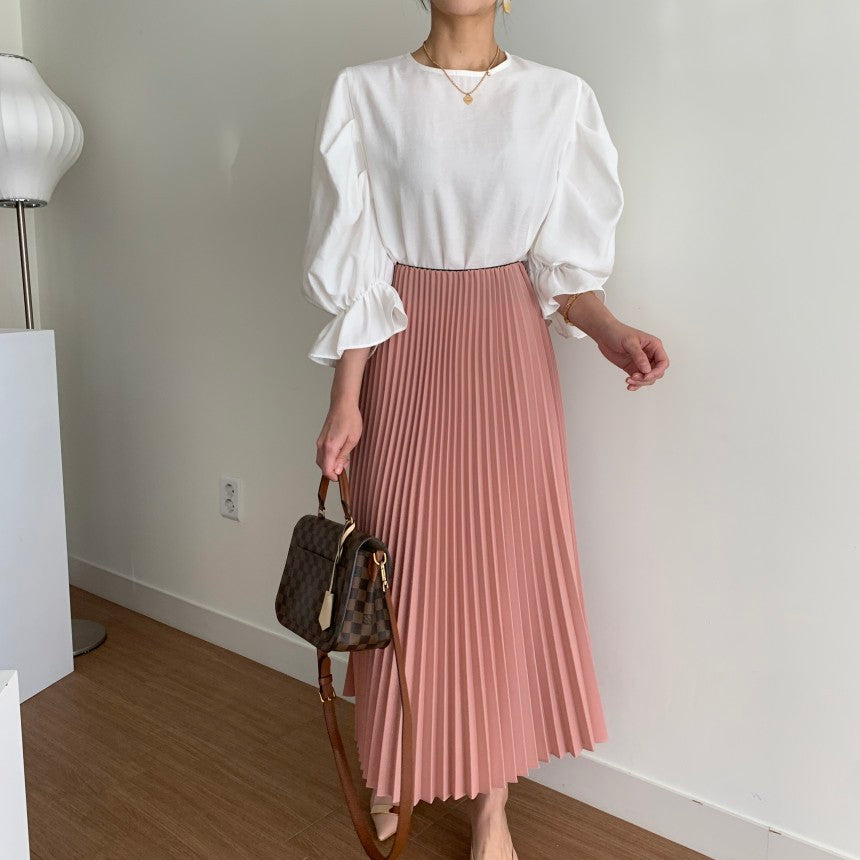 [Korean Style] Allissa Ruffle Blouse w/ Pleated Skirt 2 pc Set