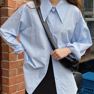 [Korean Style] Janet Solid Color Button down Loose Fit Shirt