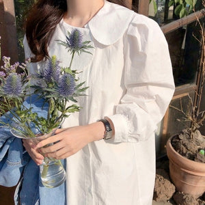 [Korean Style] Petal Collared Loose Fit One Piece Shirt Mini Dress
