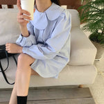 [Korean Style] Petal Collared Loose Fit One Piece Shirt Mini Dress