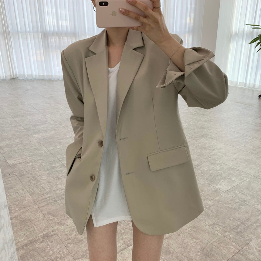 [Korean Style] Loose Fit Solid Color Blazer w/ Matchy Shorts 2 pc Suit Set