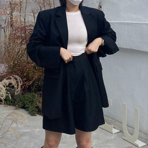 [Korean Style] Loose Fit Solid Color Blazer w/ Matchy Shorts 2 pc Suit Set