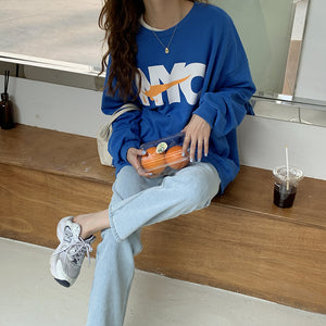 [Korean Style] NYC Loose Fit Oversized Sweatshirt Pink Blue