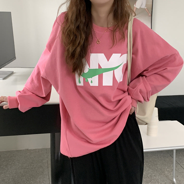 [Korean Style] NYC Loose Fit Oversized Sweatshirt Pink Blue