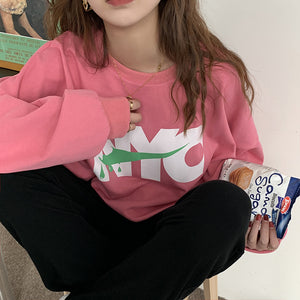 [Korean Style] NYC Loose Fit Oversized Sweatshirt Pink Blue