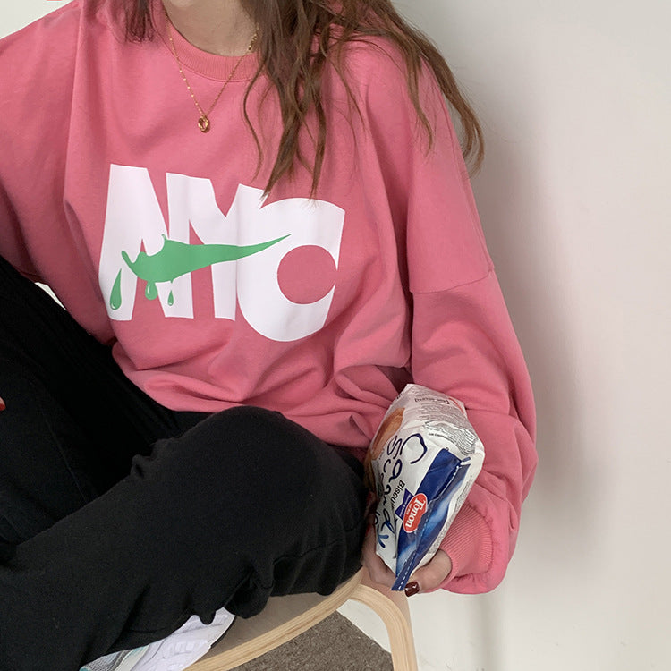 [Korean Style] NYC Loose Fit Oversized Sweatshirt Pink Blue