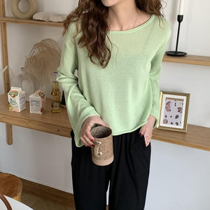 [Korean Style] Round Neck Solid Color Cropped Top