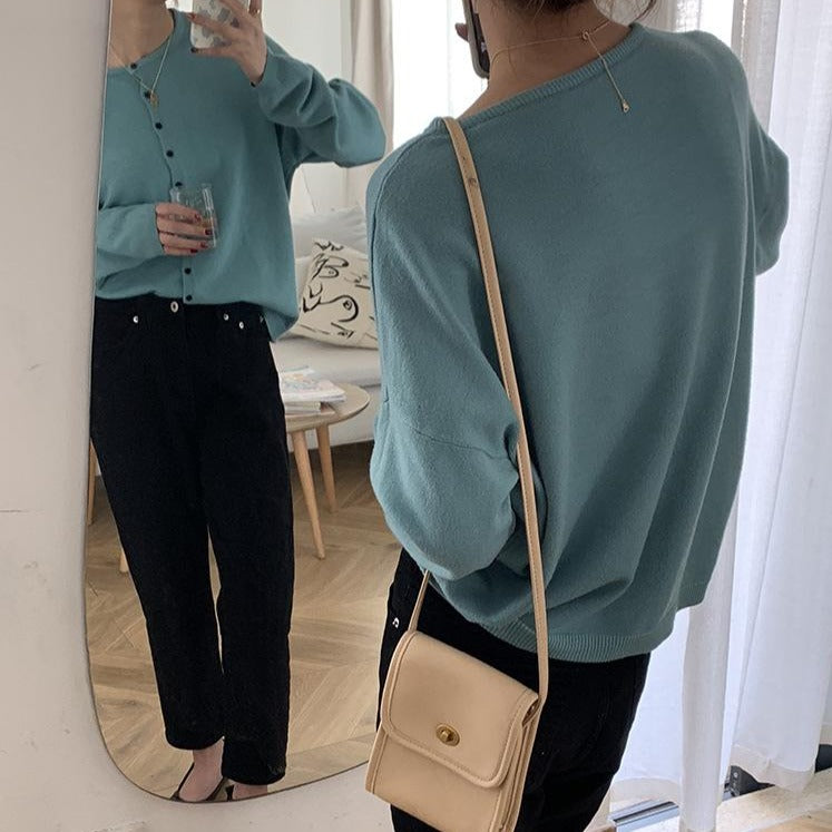 [Korean Style] 5 Colors Solid Color Dropped Shoulder Knit Top Cardigan
