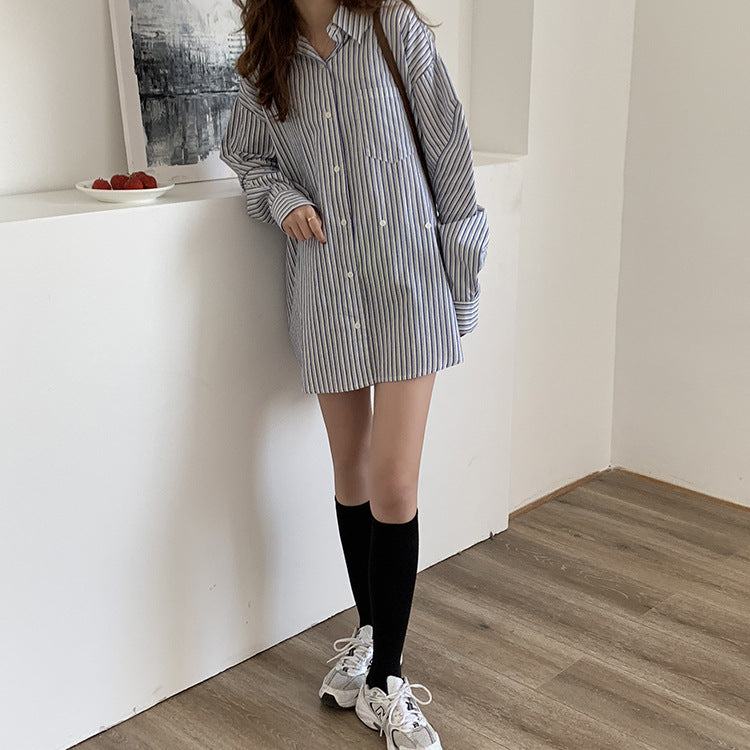 [Korean Style] Lezzie Striped Loose Fit Oversized Button down Shirt