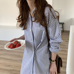 [Korean Style] Lezzie Striped Loose Fit Oversized Button down Shirt