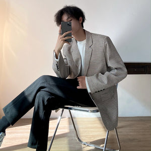 [Korean Style] Brown-beige Plaid Suit Jackets