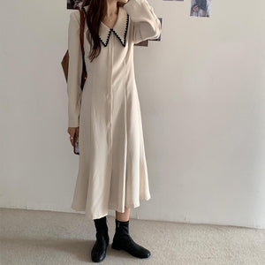 [Korean Style] Jorry Sailor Collar A-Line Midi Dress