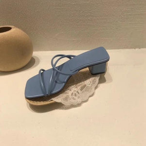 [Korean Style] Minimalistic Square Toe Heeled Slide Sandal