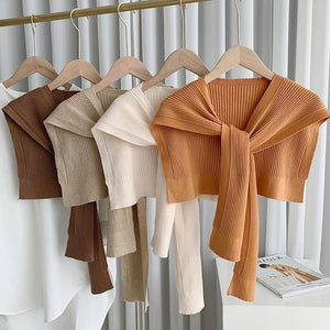 [Korean Style] Olivé Rib Knit Spring Shawl Wrap For Layering