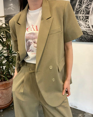 [Korean Style] Borha Double Breasted Short Sleeve Blazer Trouser 2 pc Set
