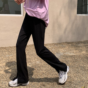 [Korean Style] The LOOK-TALLER & SLIMMER Full Length Cinched Waist Black Slit Flare Pants