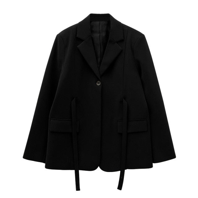[Korean Style] High Quality 2 Colors Button Belted Oversized Blazer