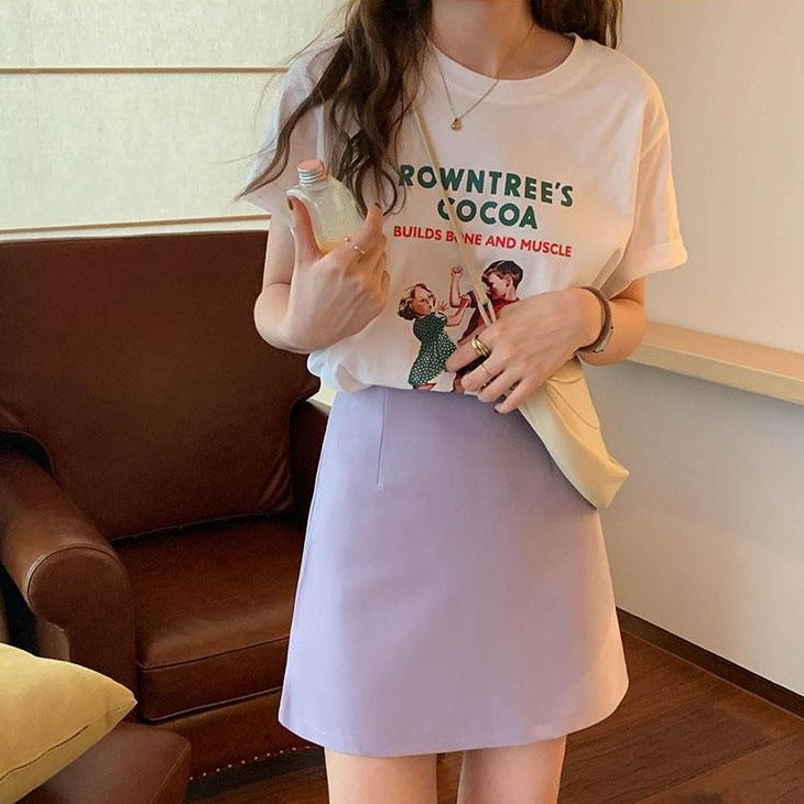 [Korean Style] Estie Grey Vintage Retro Graphic Tee Short Sleeve Cotton Box T shirt