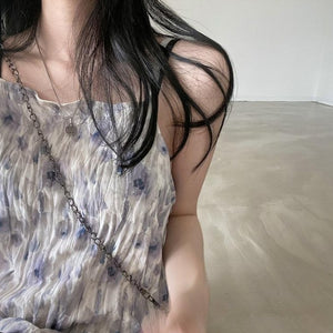 [Korean Style] Wrinkle Textured Flower Print Summer Slip Dress