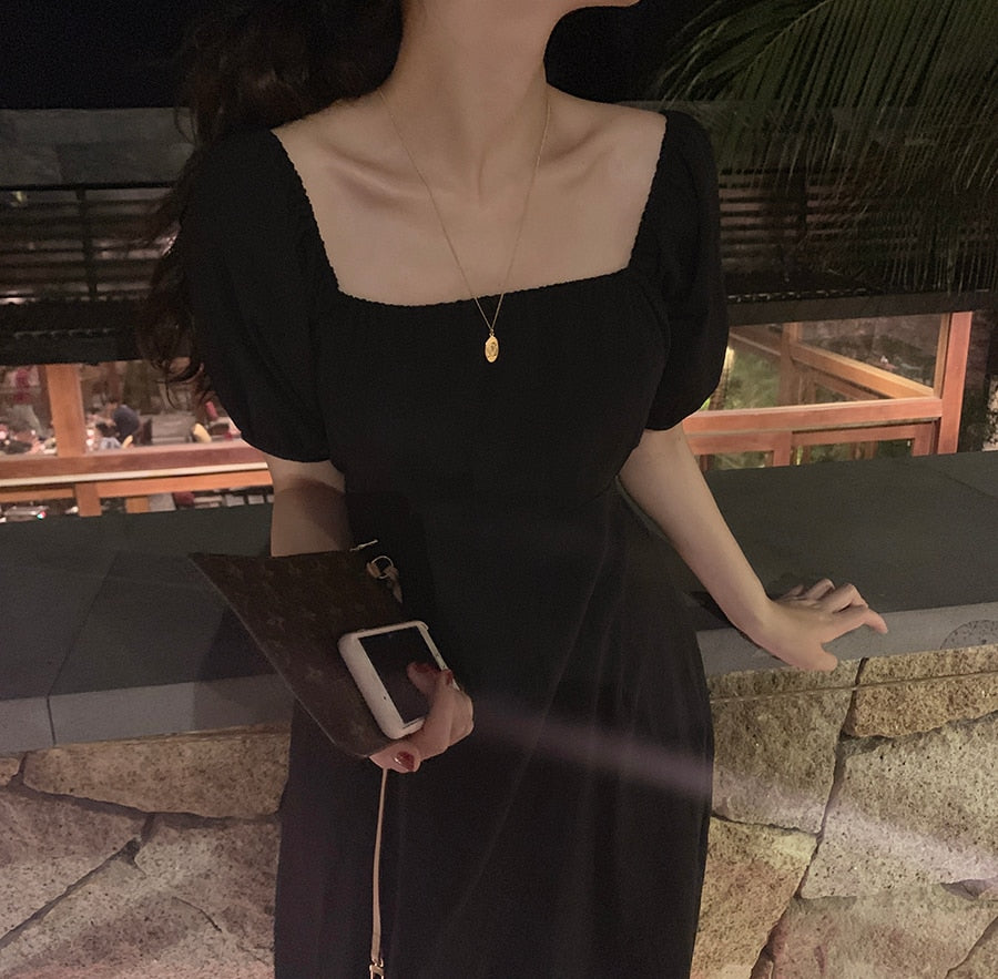 [Korean Style] Greta Square Neck Puff Sleeve Midi Dress